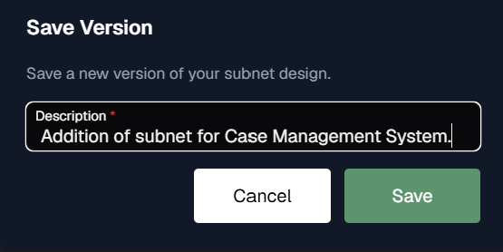 Save changes dialog asking for a description of the changes.